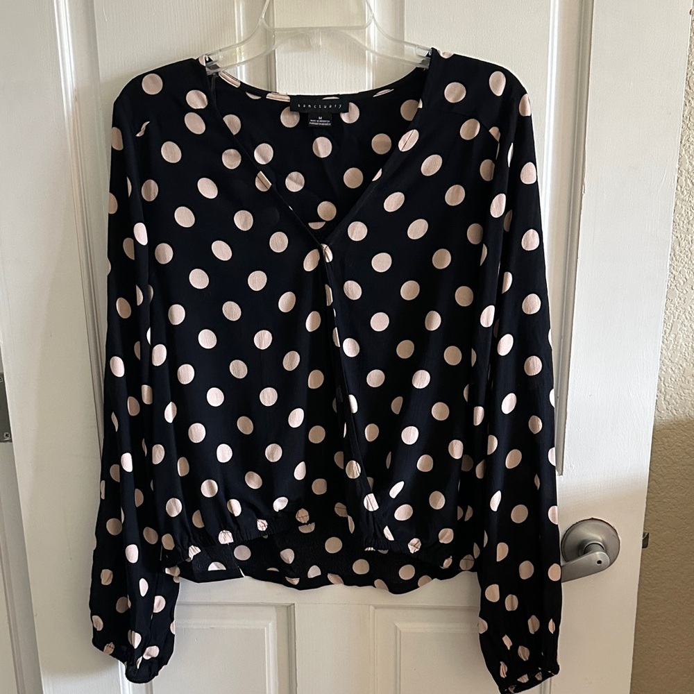 Sanctuary Black Top with Pink Dots